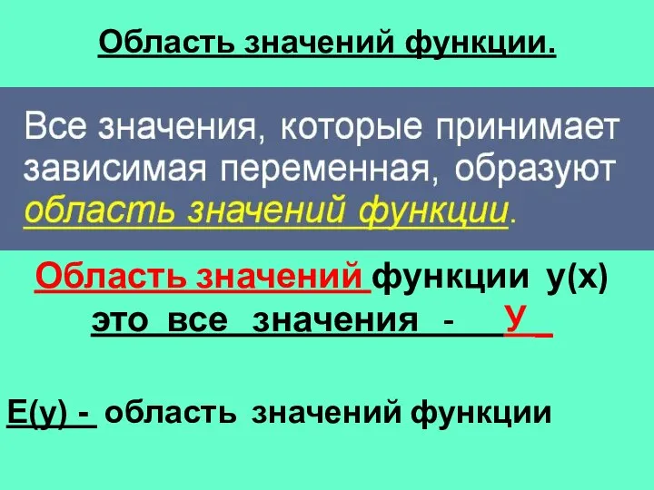 Область значений функции. Область значений функции у(х) это все значения -