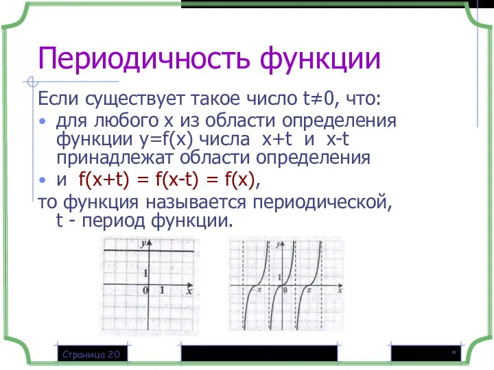 * Страница Периодичность функции Если существует такое число t≠0, что: для