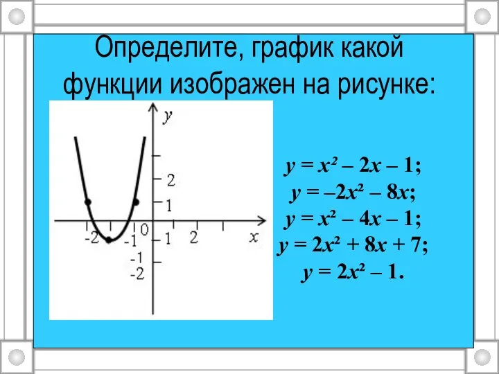 Определите, график какой функции изображен на рисунке: у = х² –