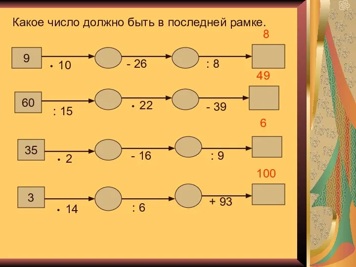 Какое число должно быть в последней рамке. 9 60 35 3