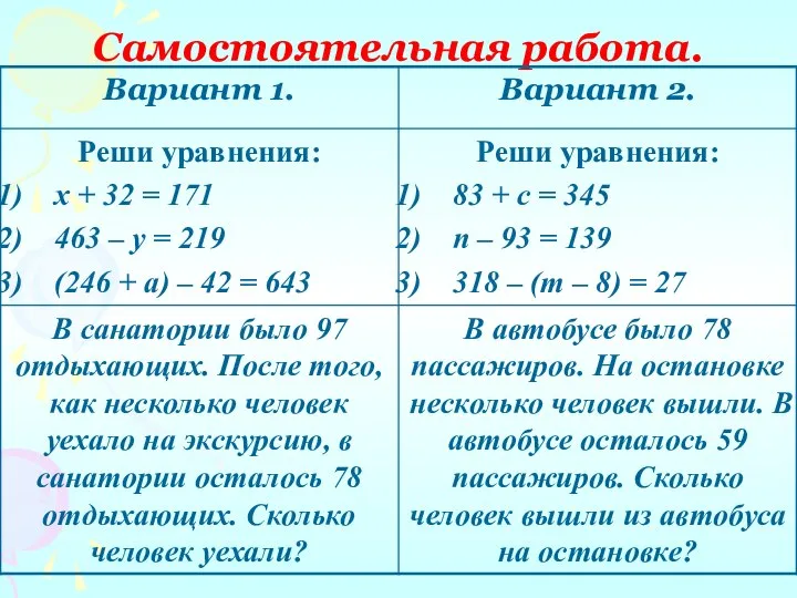 Самостоятельная работа.