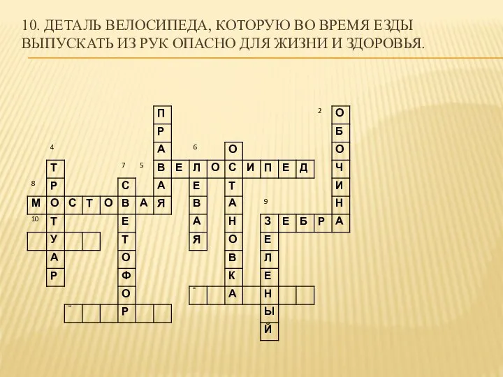 10. Деталь велосипеда, которую во время езды выпускать из рук опасно для жизни и здоровья.