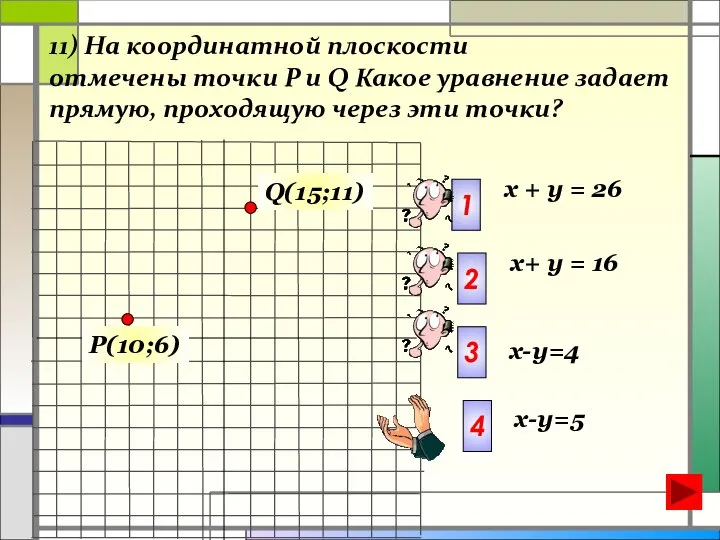 11) На координатной плоскости отмечены точки Р и Q Какое уравнение