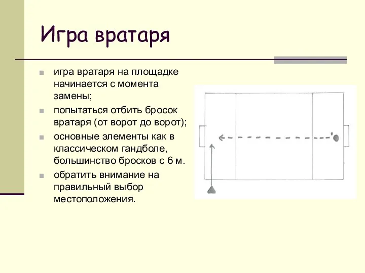 Игра вратаря игра вратаря на площадке начинается с момента замены; попытаться