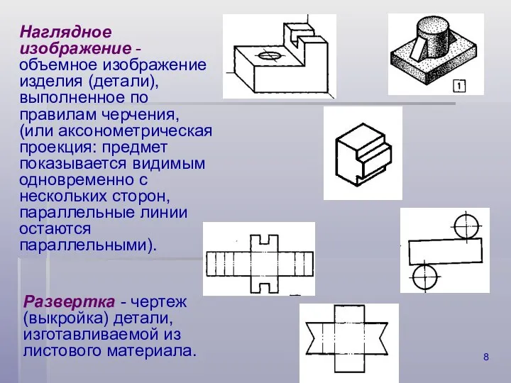 Наглядное изображение - объемное изображение изделия (детали), выполненное по правилам черчения,