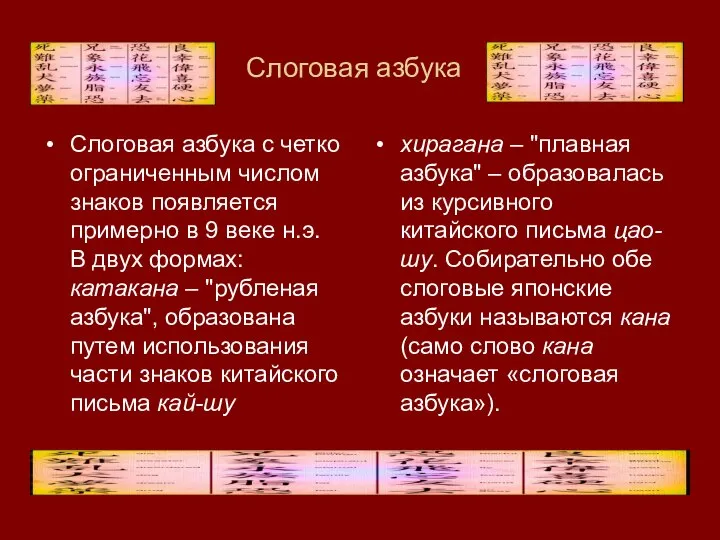 Слоговая азбука Слоговая азбука с четко ограниченным числом знаков появляется примерно