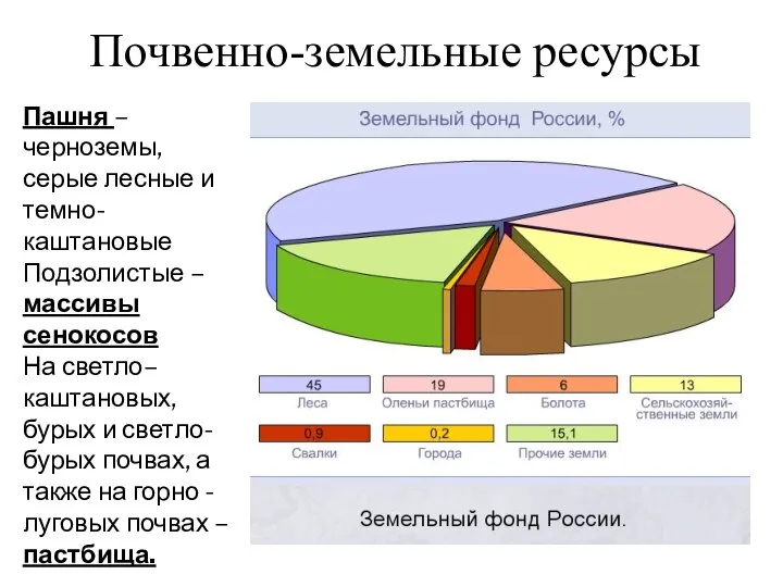 Почвенно-земельные ресурсы Пашня – черноземы, серые лесные и темно- каштановые Подзолистые