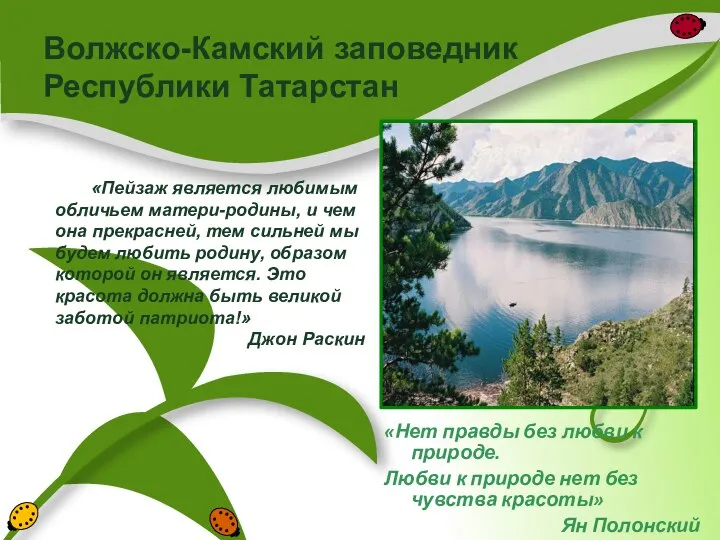 Волжско-Камский заповедник Республики Татарстан «Нет правды без любви к природе. Любви