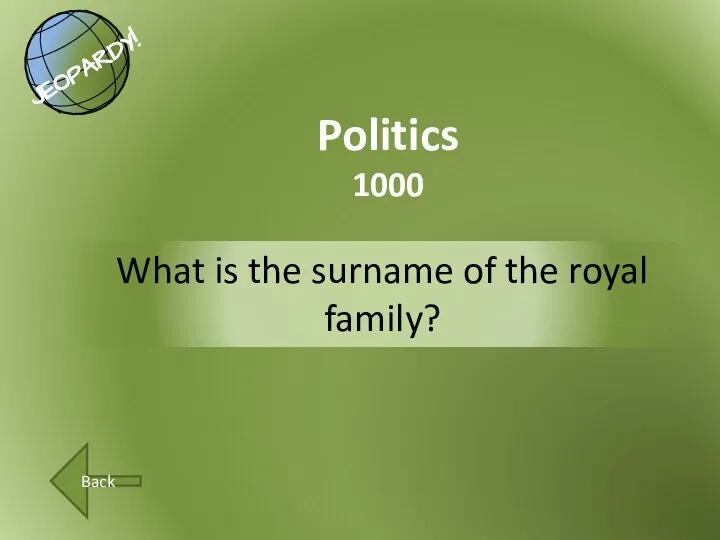 What is the surname of the royal family? Politics 1000 Back