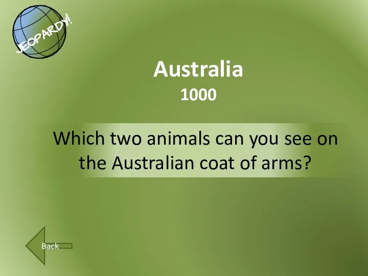 Which two animals can you see on the Australian coat of arms? Australia 1000 Back