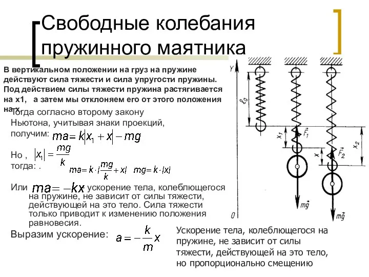 Свободные колебания пружинного маятника Тогда согласно второму закону Ньютона, учитывая знаки