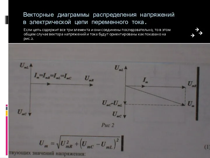 Векторные диаграммы распределения напряжений в электрической цепи переменного тока. Если цепь