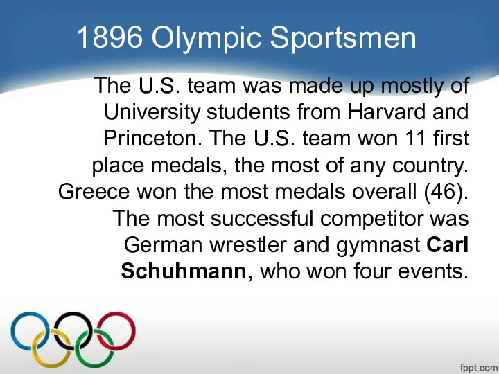 1896 Olympic Sportsmen The U.S. team was made up mostly of