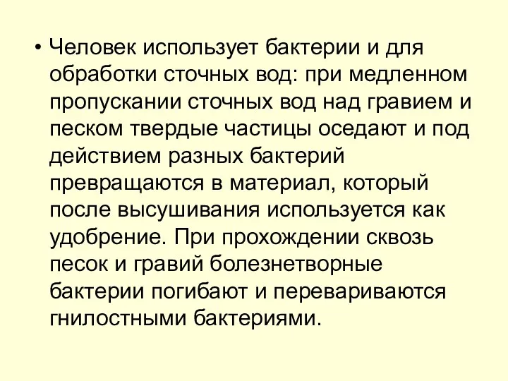 Человек использует бактерии и для обработки сточных вод: при медленном пропускании