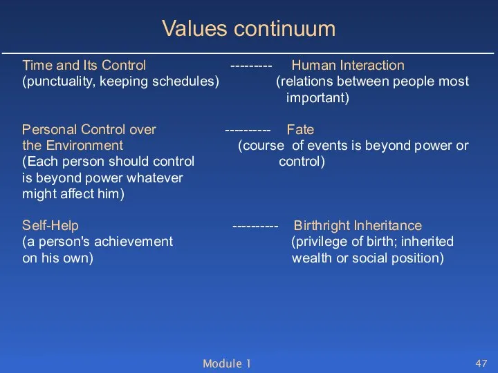 Module 1 Values continuum Time and Its Control --------- Human Interaction