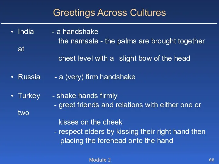 Module 2 Greetings Across Cultures India - a handshake the namaste