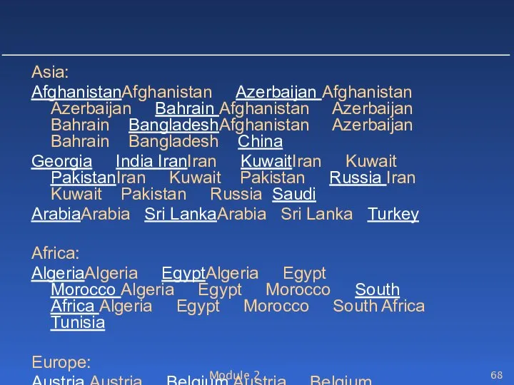 Module 2 Asia: AfghanistanAfghanistan Azerbaijan Afghanistan Azerbaijan Bahrain Afghanistan Azerbaijan Bahrain