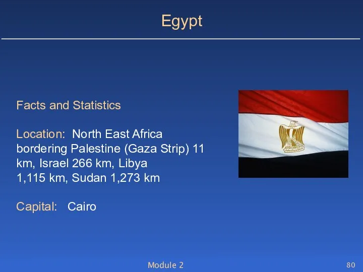 Module 2 Egypt Facts and Statistics Location: North East Africa bordering