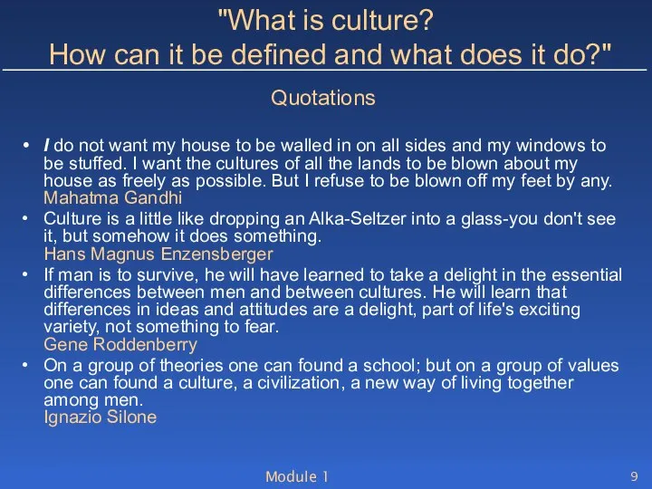 Module 1 "What is culture? How can it be defined and