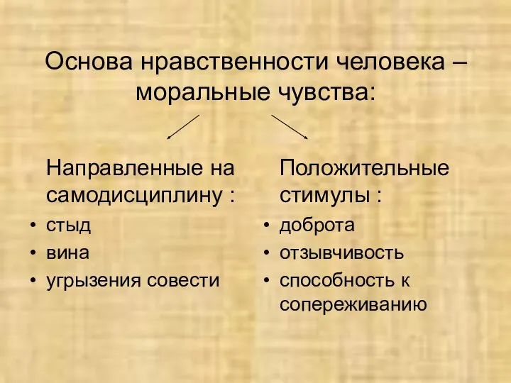 Основа нравственности человека – моральные чувства: Направленные на самодисциплину : стыд