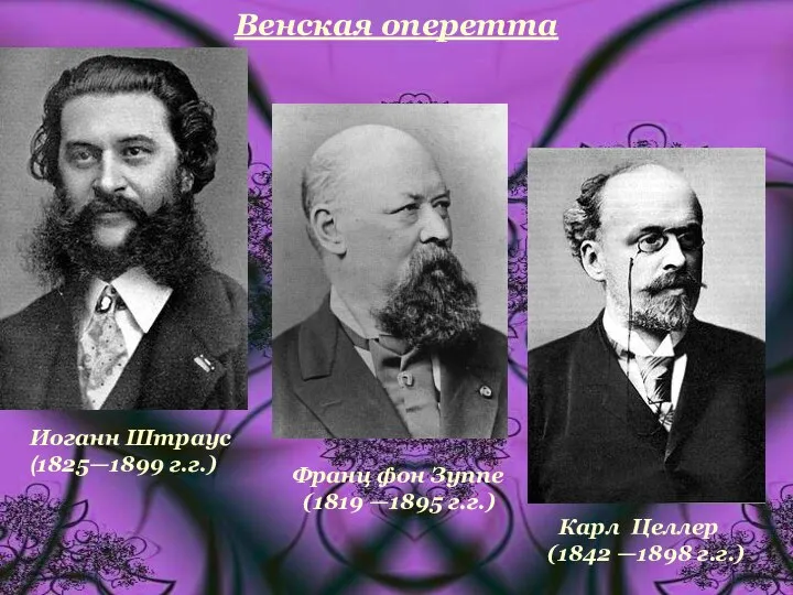 Венская оперетта Иоганн Штраус (1825—1899 г.г.) Франц фон Зуппе (1819 —1895