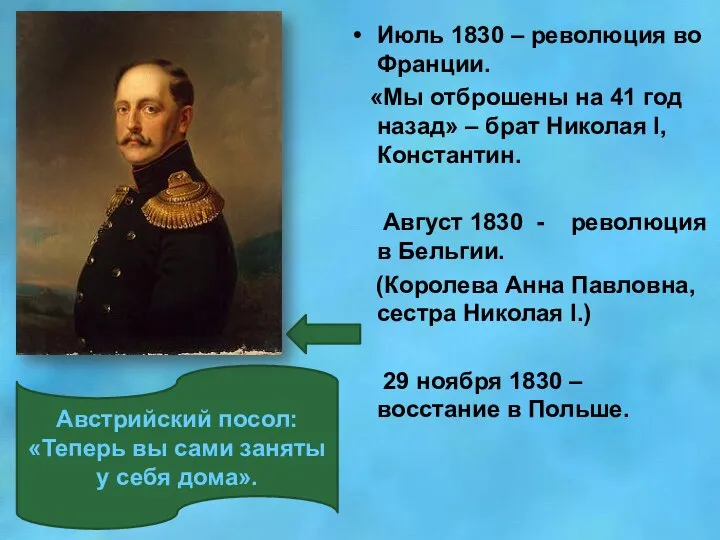 Июль 1830 – революция во Франции. «Мы отброшены на 41 год