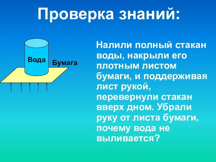 Налили полный стакан воды, накрыли его плотным листом бумаги, и поддерживая