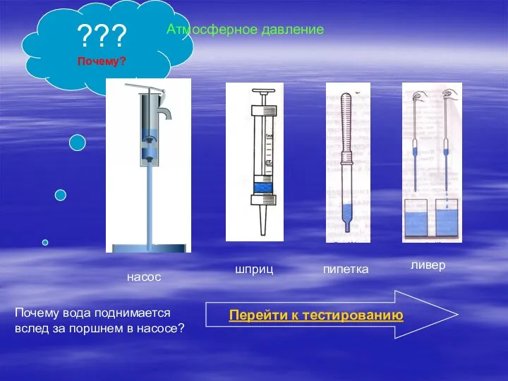 Почему вода поднимается вслед за поршнем в насосе? ??? Почему? Атмосферное