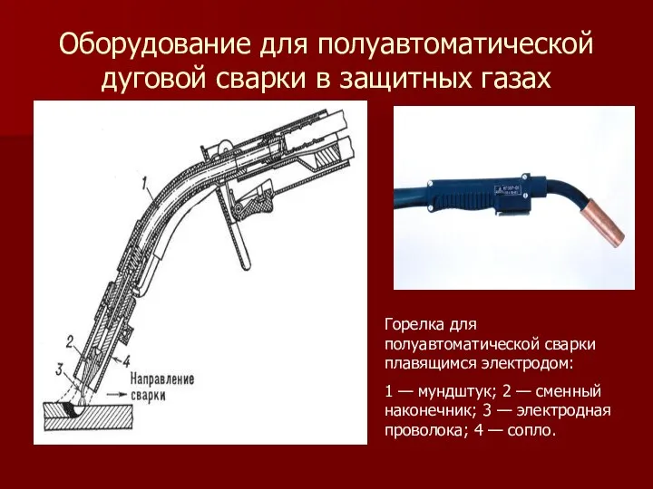 Оборудование для полуавтоматической дуговой сварки в защитных газах Горелка для полуавтоматической