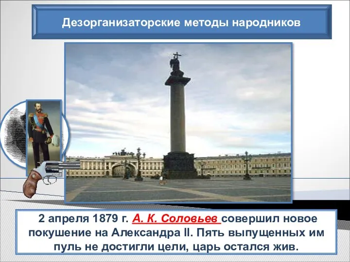 Дезорганизаторские методы народников 2 апреля 1879 г. А. К. Соловьев совершил