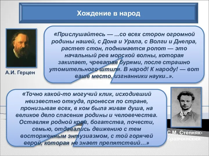 Хождение в народ С.М. Степняк- Кравчинский «Точно какой-то могучий клик, исходивший