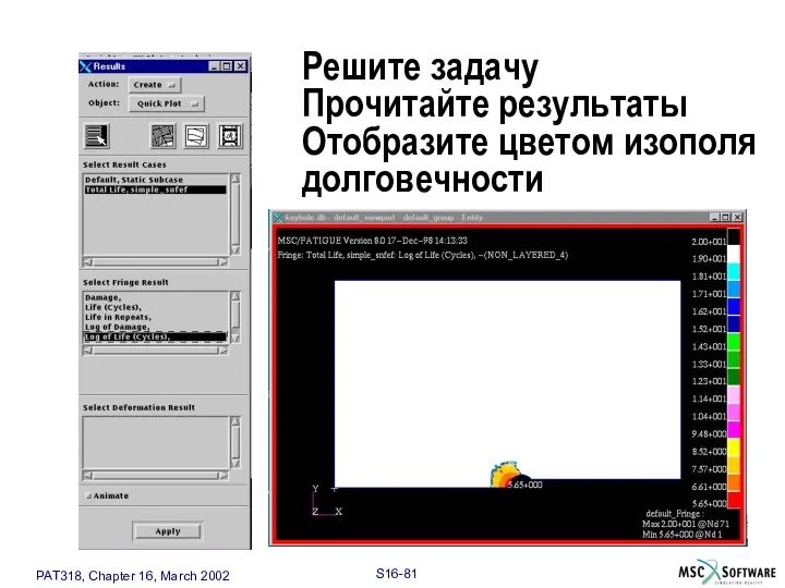 Решите задачу Прочитайте результаты Отобразите цветом изополя долговечности