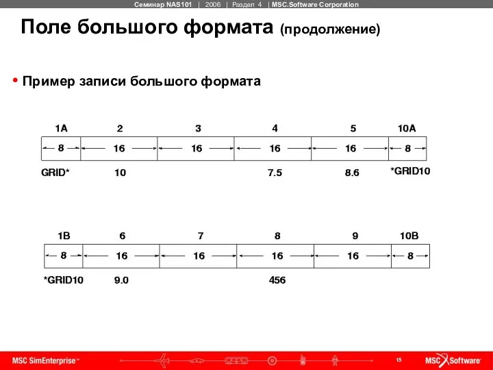 Поле большого формата (продолжение) Пример записи большого формата