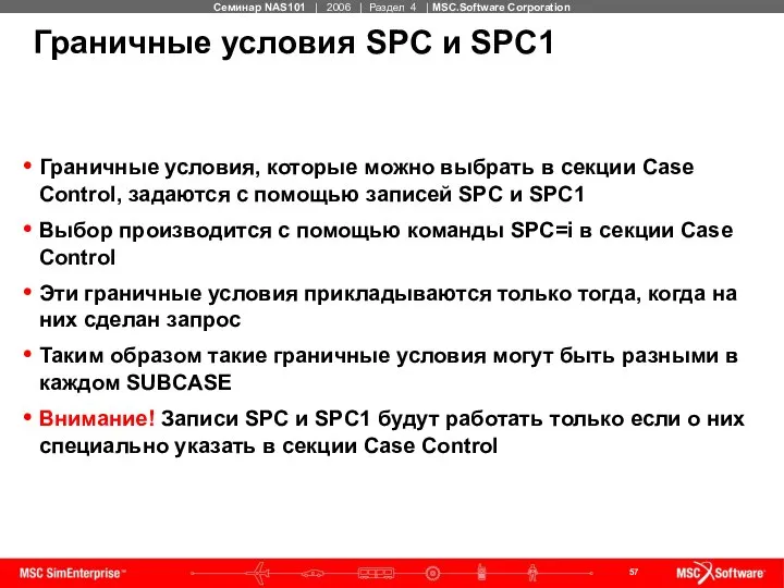 Граничные условия SPC и SPC1 Граничные условия, которые можно выбрать в