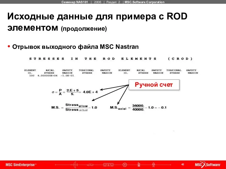 Исходные данные для примера с ROD элементом (продолжение) Отрывок выходного файла