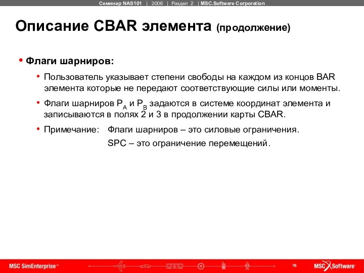 Описание CBAR элемента (продолжение) Флаги шарниров: Пользователь указывает степени свободы на