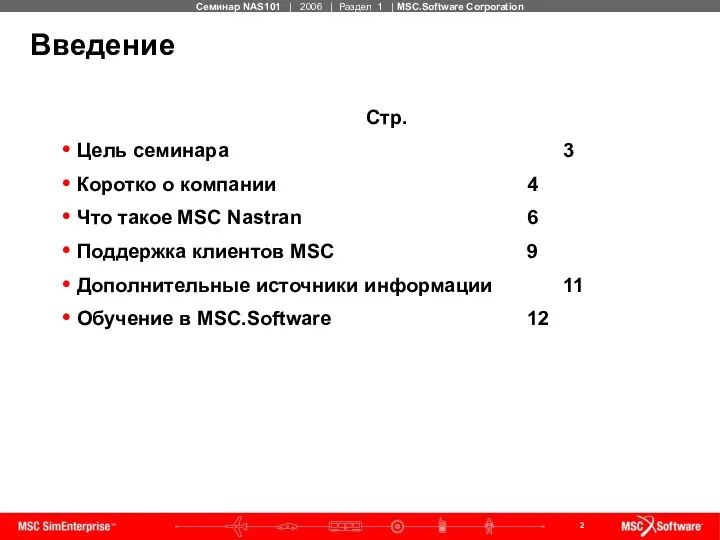 Стр. Цель семинара 3 Коротко о компании 4 Что такое MSC