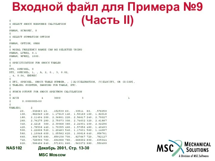 Входной файл для Примера №9 (Часть II) $ $ SELECT SHOCK