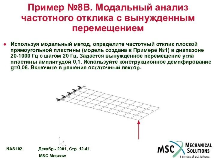 Пример №8B. Модальный анализ частотного отклика с вынужденным перемещением Используя модальный