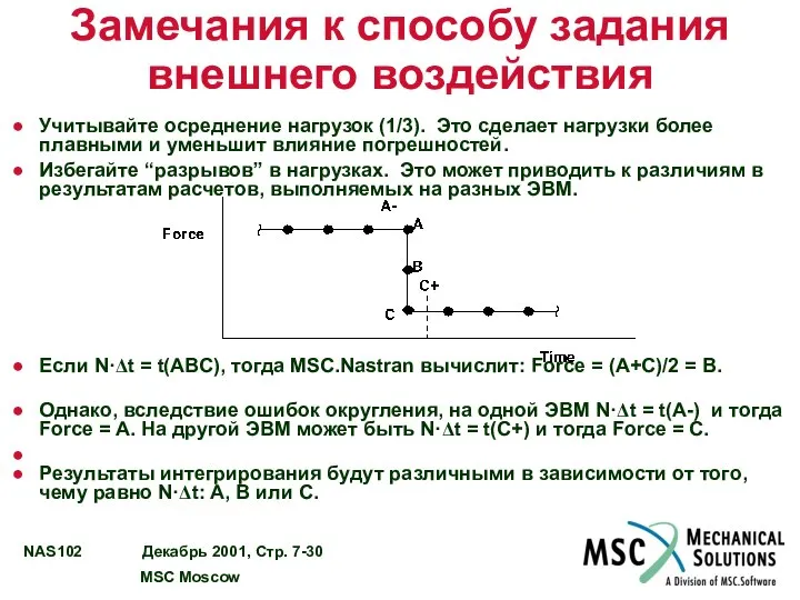 Замечания к способу задания внешнего воздействия Учитывайте осреднение нагрузок (1/3). Это