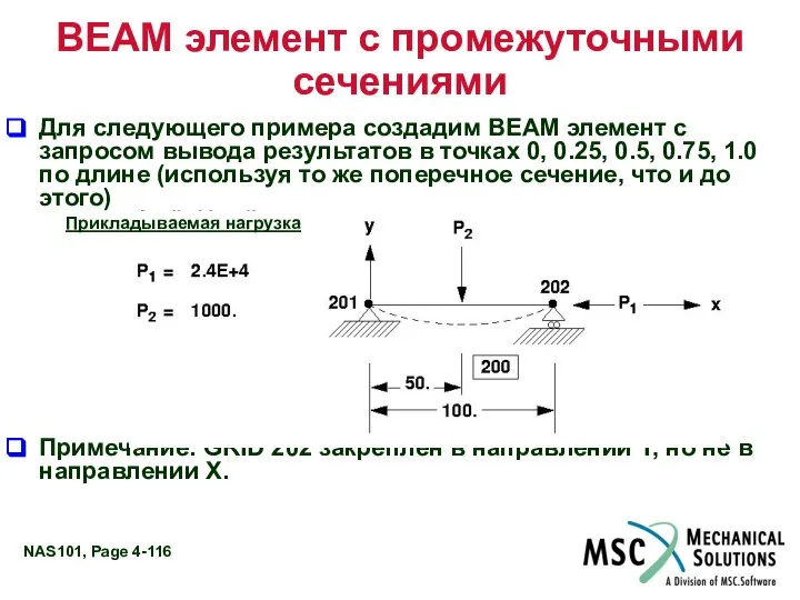 BEAM элемент с промежуточными сечениями Для следующего примера создадим BEAM элемент