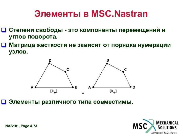 Элементы в MSC.Nastran Степени свободы - это компоненты перемещений и углов