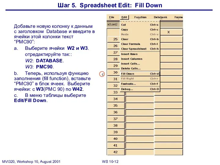 Шаг 5. Spreadsheet Edit: Fill Down Добавьте новую колонку к данным