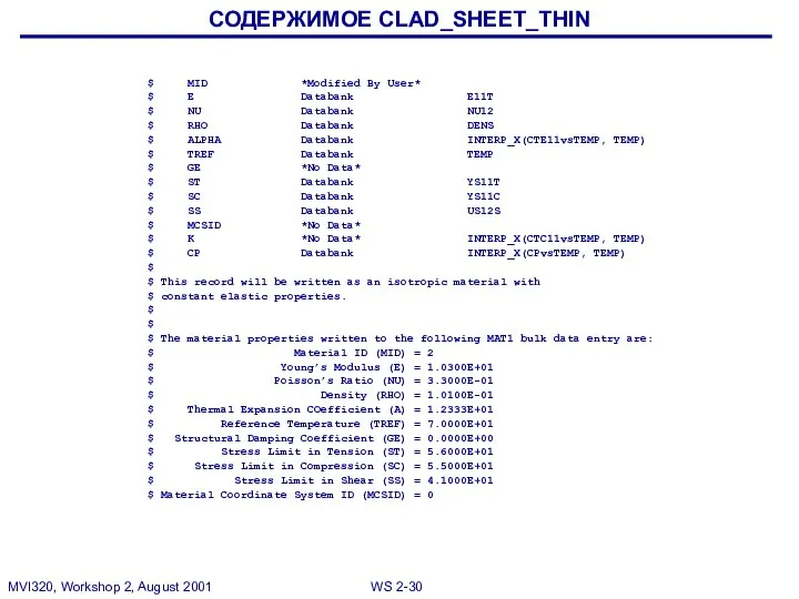 $ MID *Modified By User* $ E Databank E11T $ NU