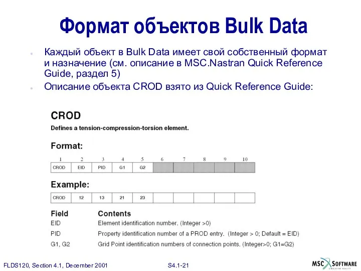 Формат объектов Bulk Data Каждый объект в Bulk Data имеет свой