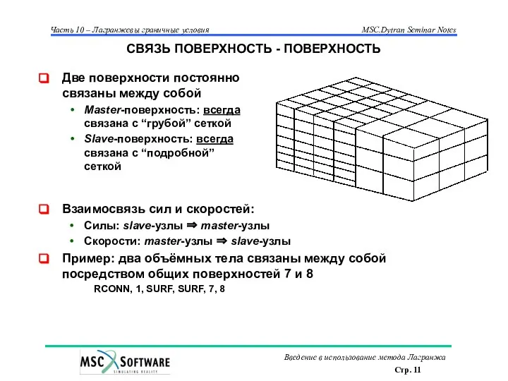 СВЯЗЬ ПОВЕРХНОСТЬ - ПОВЕРХНОСТЬ Две поверхности постоянно связаны между собой Master-поверхность: