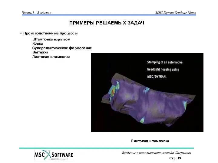 ПРИМЕРЫ РЕШАЕМЫХ ЗАДАЧ Производственные процессы Штамповка взрывом Ковка Суперпластическое формование Вытяжка Листовая штамповка Листовая штамповка