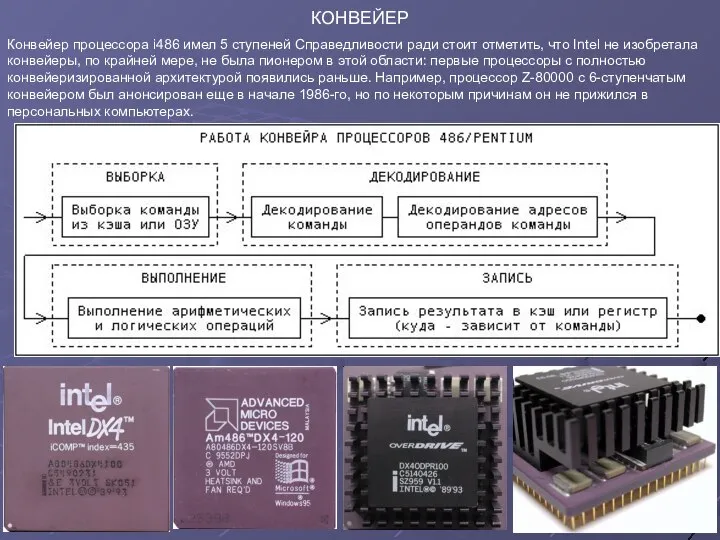 КОНВЕЙЕР Конвейер процессора i486 имел 5 ступеней Справедливости ради стоит отметить,