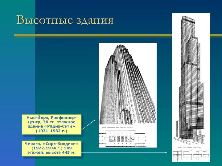 Высотные здания Нью-Йорк, Рокфеллер-центр, 70-ти этажное здание «Радио-Сити» (1931-1932 г.) Чикаго,