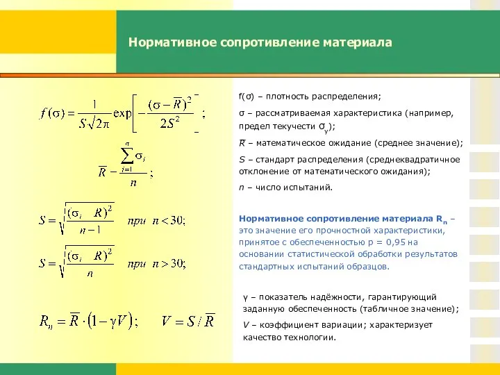 Нормативное сопротивление материала f(σ) – плотность распределения; σ – рассматриваемая характеристика